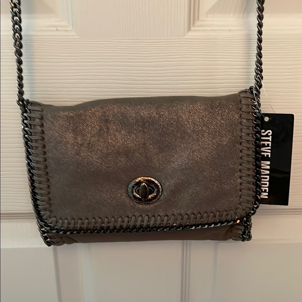 Steve Madden Gray Textured Crossbody Bag with Chain Strap